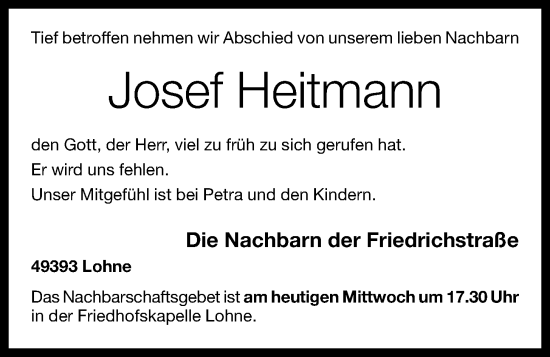 Anzeige von Josef Heitmann von OM-Medien