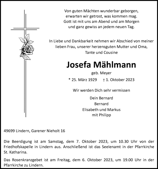 Anzeige von Josef Mählmann von OM-Medien