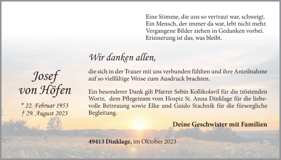 Anzeige von Josef von Höfen von OM-Medien