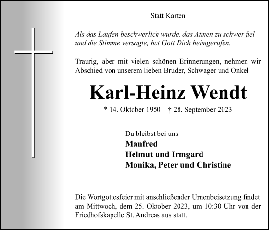 Anzeige von Karl-Heinz Wendt von OM-Medien