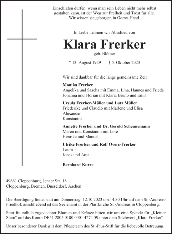 Anzeige von Klara Frerker von OM-Medien