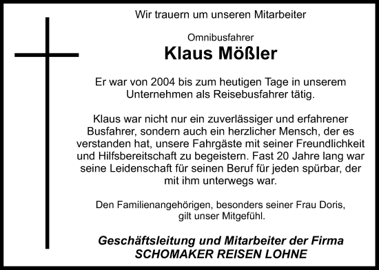 Anzeige von Klaus Mößler von OM-Medien