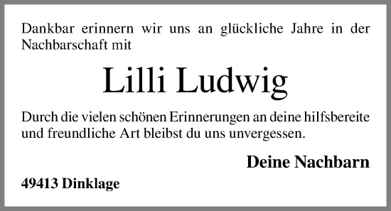 Anzeige von Lilli Ludwig von OM-Medien