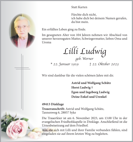 Anzeige von Lilli Ludwig von OM-Medien