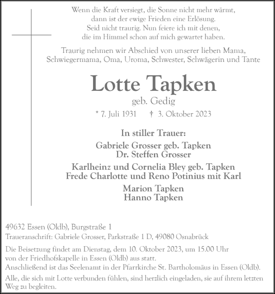 Anzeige von Lotte Tapken von OM-Medien