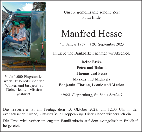 Anzeige von Manfred Hesse von OM-Medien