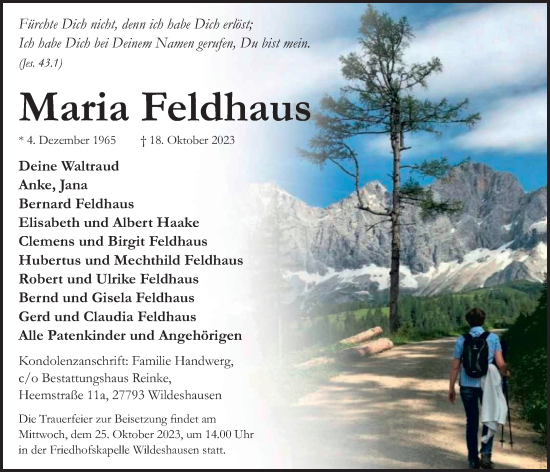 Anzeige von Maria Feldhaus von OM-Medien