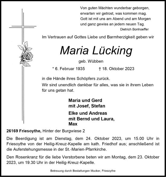Anzeige von Maria Lücking von OM-Medien