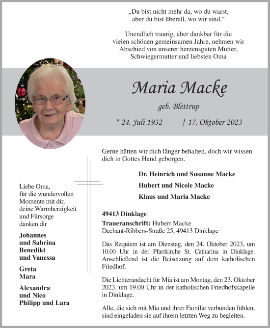 Anzeige von Maria Macke von OM-Medien