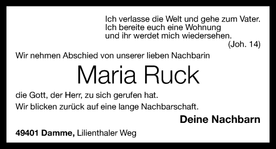 Anzeige von Maria Ruck von OM-Medien