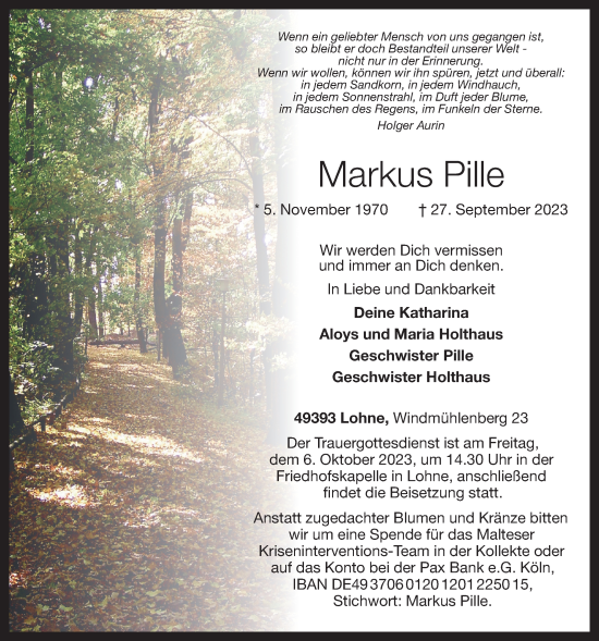 Anzeige von Markus Pille von OM-Medien