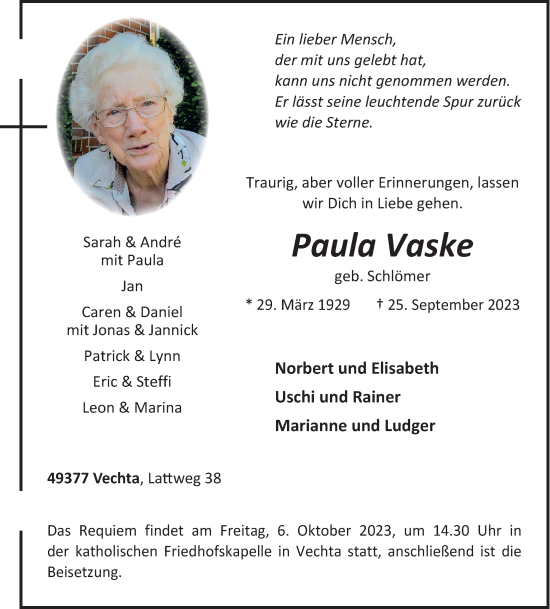 Anzeige von Paula Vaske von OM-Medien