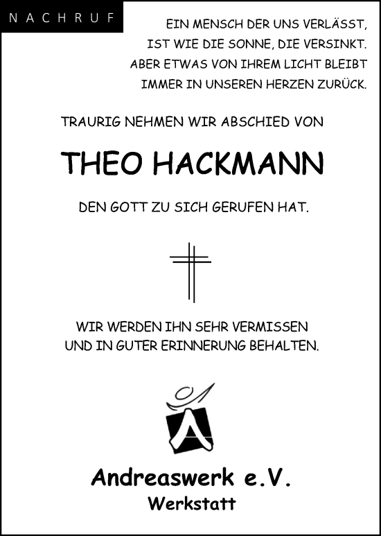 Anzeige von Theo Hackmann von OM-Medien