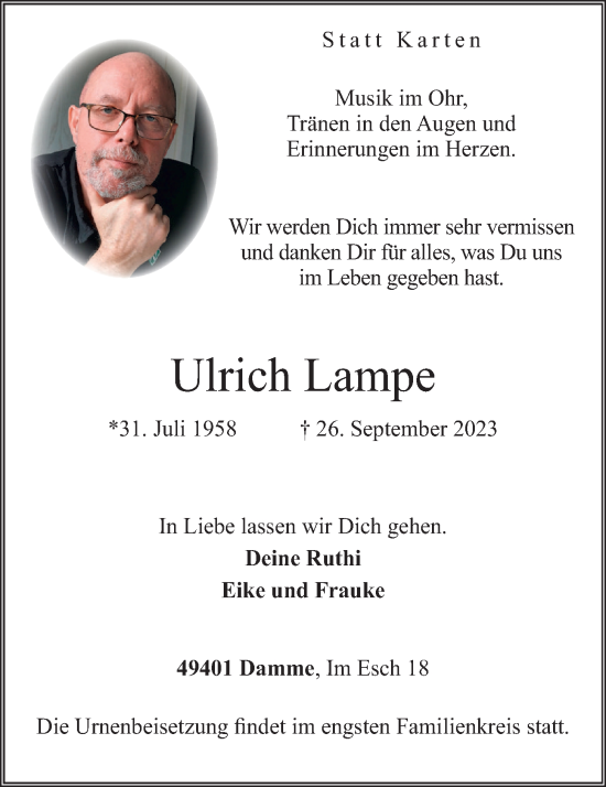 Anzeige von Ulrich Lampe von OM-Medien