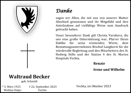 Anzeige von Waltraud Becker von OM-Medien