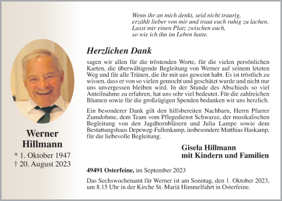Anzeige von Werner Hillmann von OM-Medien