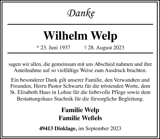Anzeige von Wilhelm Welp von OM-Medien