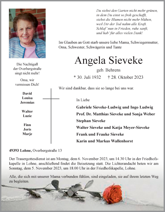 Anzeige von Angela Sieveke von OM-Medien