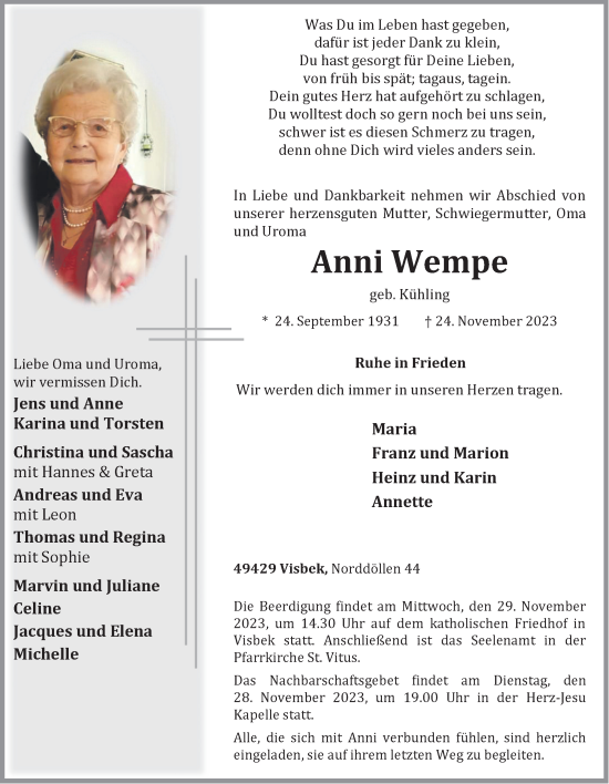 Anzeige von Anni Wempe von OM-Medien