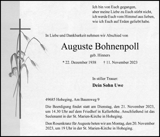 Anzeige von Auguste Bohnenpoll von OM-Medien