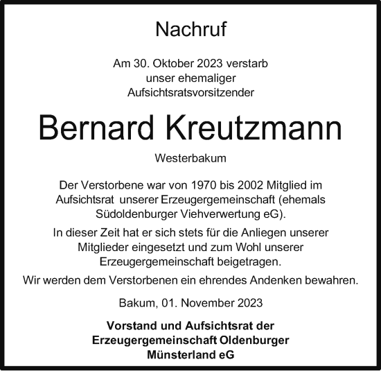 Anzeige von Bernard Kreutzmann von OM-Medien
