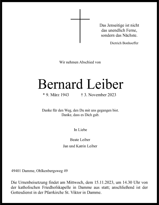 Anzeige von Bernard Leiber von OM-Medien