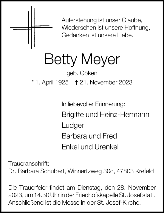 Anzeige von Betty Meyer von OM-Medien