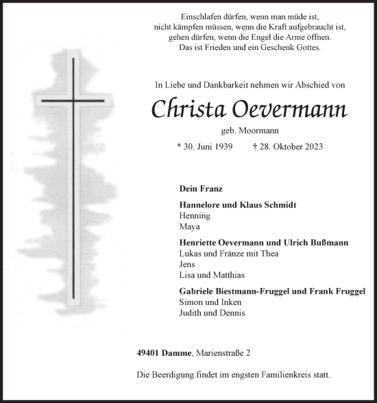 Anzeige von Christa Oevermann von OM-Medien