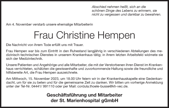 Anzeige von Christine Hempen von OM-Medien