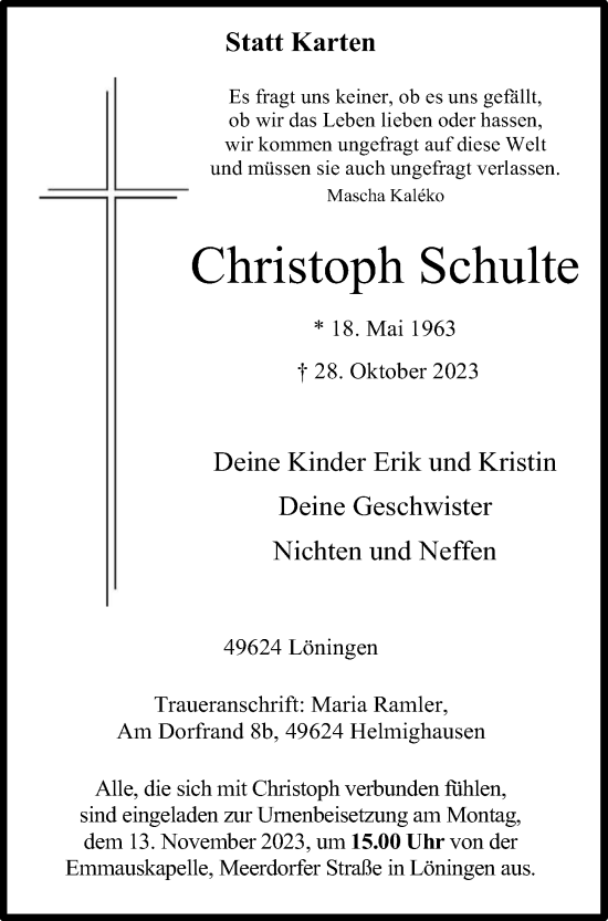 Anzeige von Christoph Schulte von OM-Medien