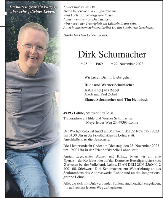 Anzeige von Dirk Schumacher von OM-Medien