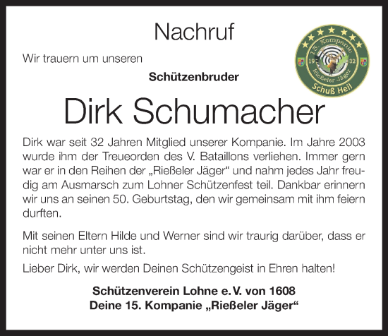 Anzeige von Dirk Schumacher von OM-Medien