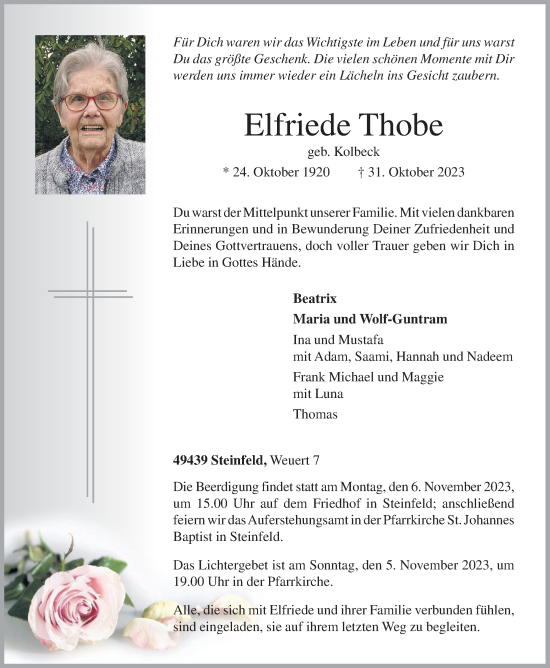 Anzeige von Elfriede Thobe von OM-Medien