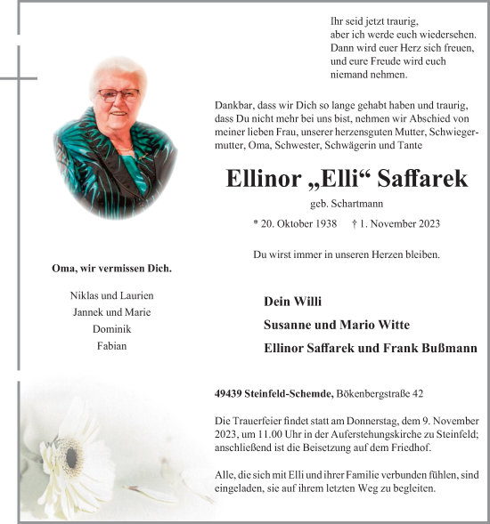 Anzeige von Ellinor Saffarek von OM-Medien