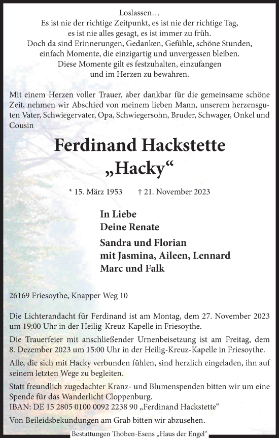 Anzeige von Ferdinand Hackstette von OM-Medien