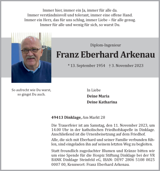 Anzeige von Franz-Eberhard Arkenau von OM-Medien