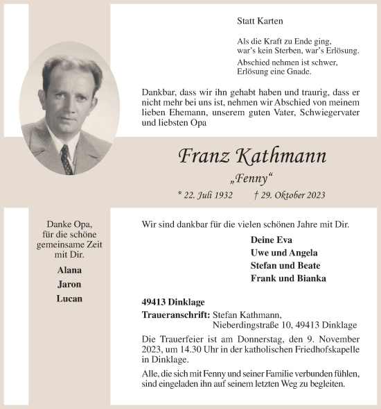 Anzeige von Franz Kathmann von OM-Medien