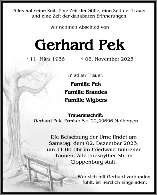 Anzeige von Gerhard Pek von OM-Medien