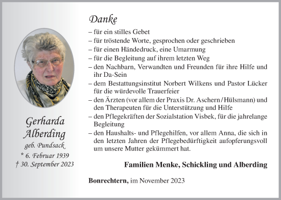 Anzeige von Gerharda Alberding von OM-Medien