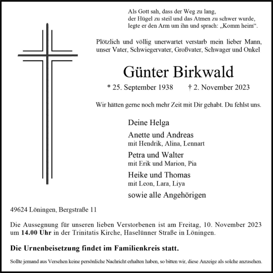 Anzeige von Günter Birkwald von OM-Medien