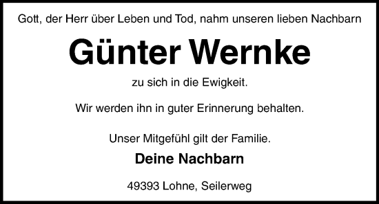 Anzeige von Günter Wernke von OM-Medien