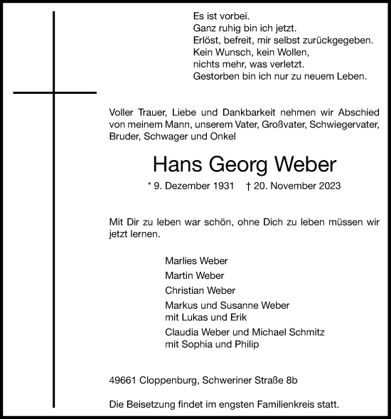 Anzeige von Hans Georg Weber von OM-Medien