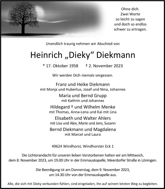 Anzeige von Heinrich Diekmann von OM-Medien