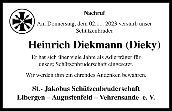 Anzeige von Heinrich Diekmann von OM-Medien