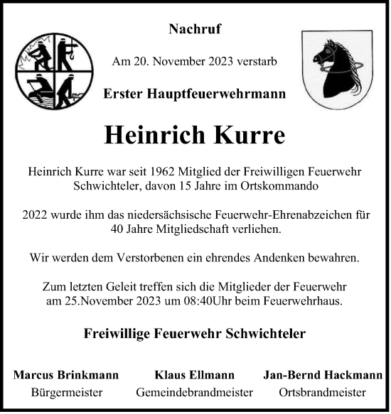 Anzeige von Heinrich Kurre von OM-Medien