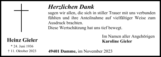 Anzeige von Heinz Gieler von OM-Medien