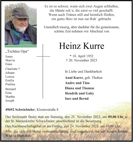 Anzeige von Heinz Kurre von OM-Medien