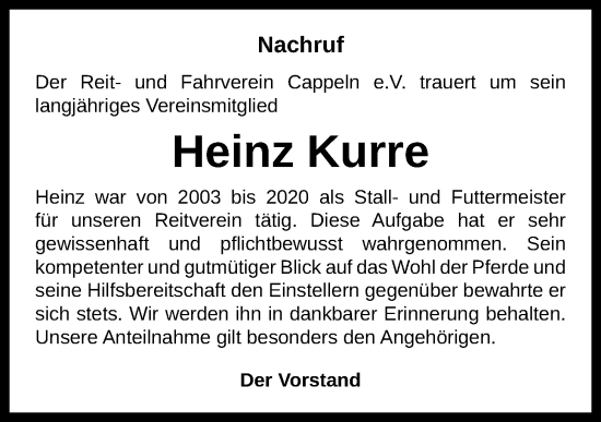 Anzeige von Heinz Kurre von OM-Medien
