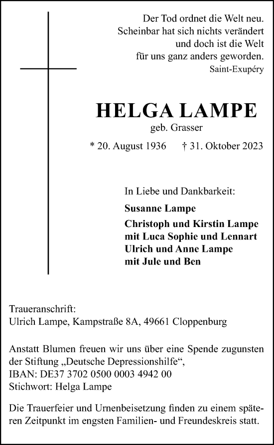 Anzeige von Helga Lampe von OM-Medien