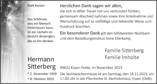 Anzeige von Hermann Sitterberg von OM-Medien